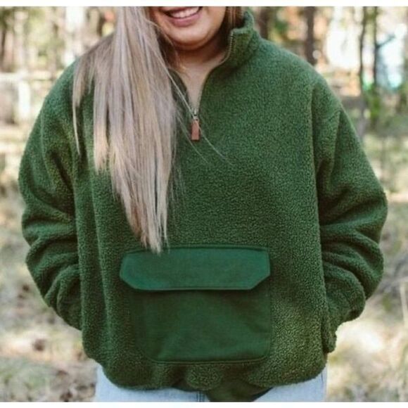 NWT Goumi Adult Sherpa Pullover Spruce SZ XL/XXL Green Half Zip Womens - Picture 1 of 4